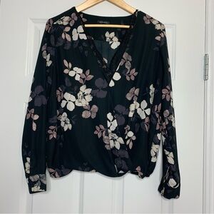 Dynamite Black, Pink and Purple Floral long Sleeve Wrap Blouse Size US M.